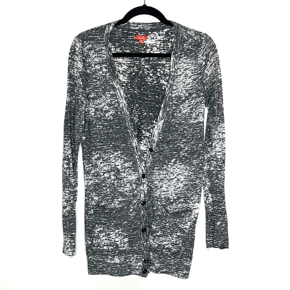 HI-LINE Madewell Edgy Burnout Gray and White Lightweight Cardigan size Medium
